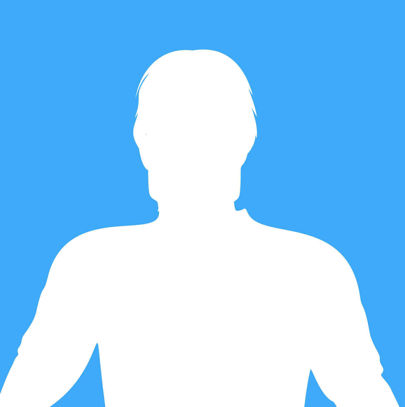 A white silhouette of a person's head and shoulders on a bright blue background.